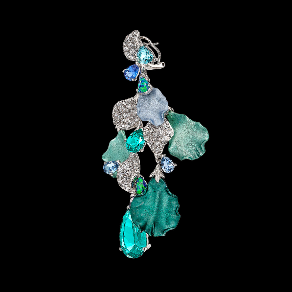 Paraiba Poseidon Earrings, Earring, Anabela Chan Joaillerie - Fine jewelry with laboratory grown and created gemstones hand-crafted in the United Kingdom. Anabela Chan Joaillerie is the first fine jewellery brand in the world to champion laboratory-grown and created gemstones with high jewellery design, artisanal craftsmanship and a focus on ethical and sustainable innovations.